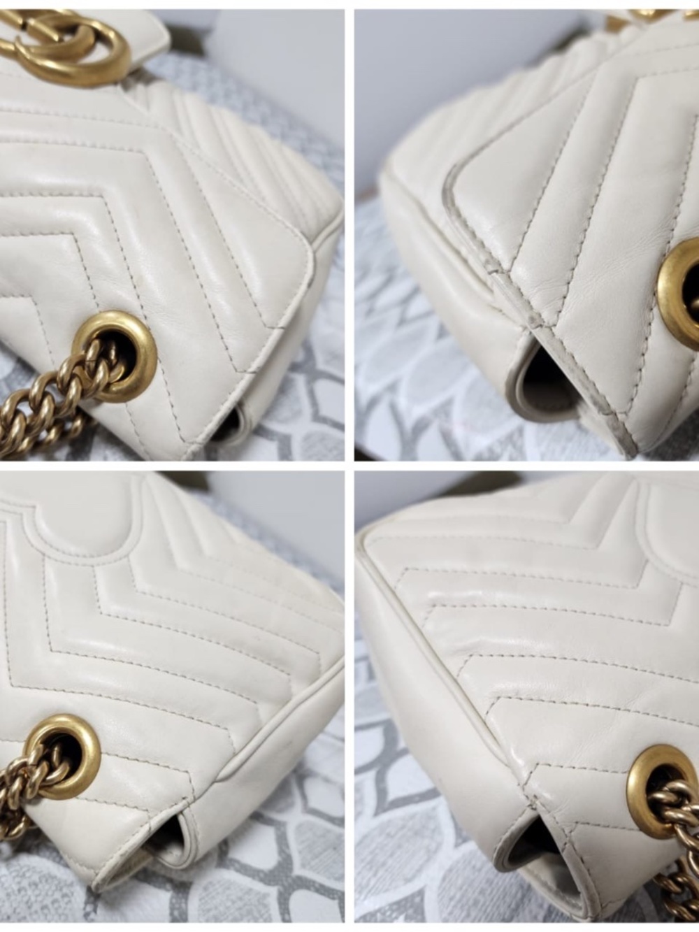 Authentic GUCCI Calfskin Matelasse Medium GG Marmont Shoulder Bag Cream - Picture 6 of 16
